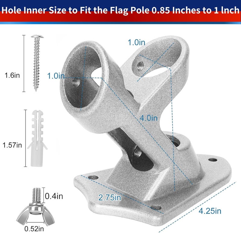 HPGOED Flag Pole Holder, Outside House Flag Pole Bracket, Heavy Duty Metal Flag Mount, Aluminum Alloy Mounting Brackets, Outdoor Flag Holder- Strong Rust Free, Dual Position 1 inch Silver - Image 5